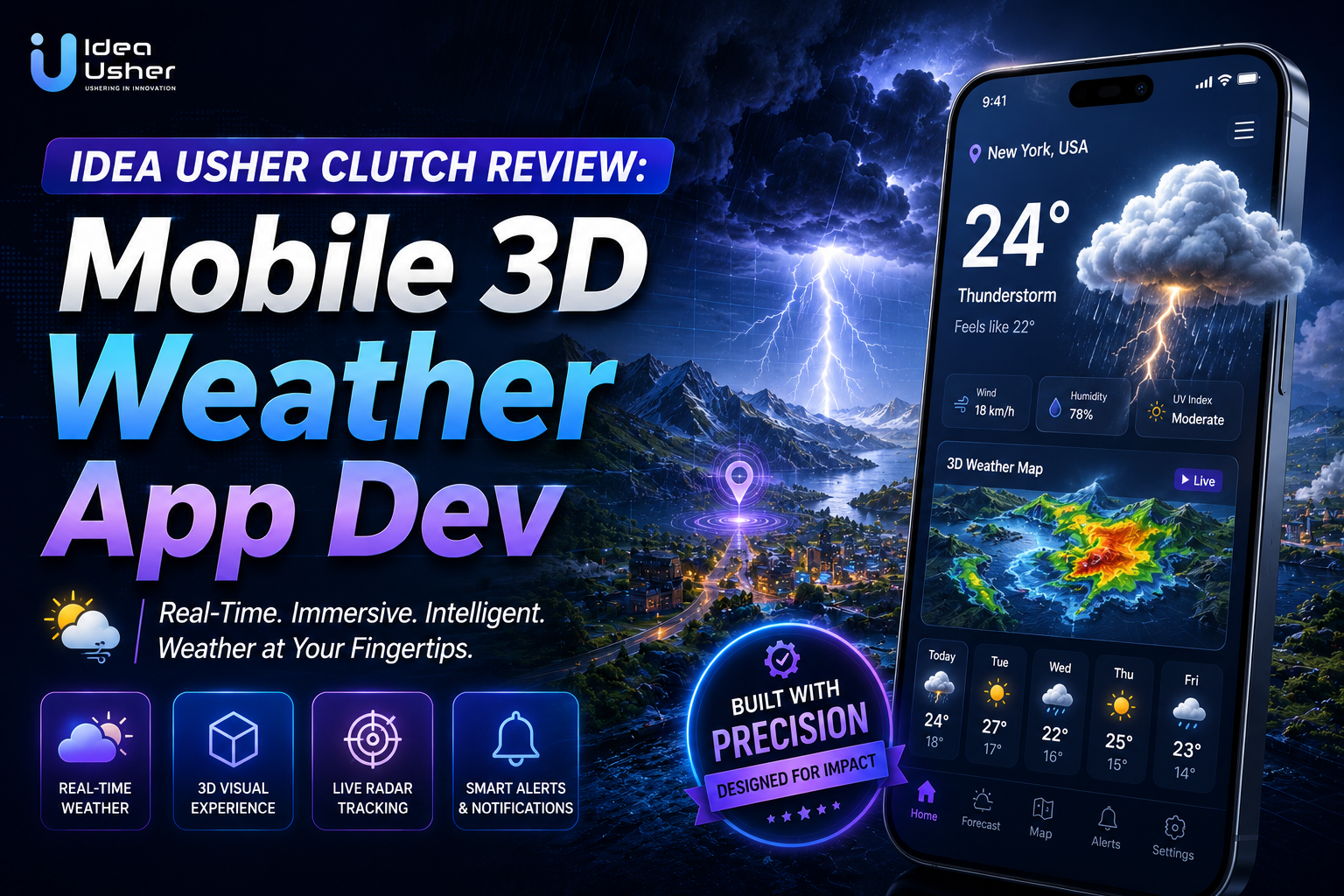 Idea Usher Clutch Review Mobile 3D Weather App Dev